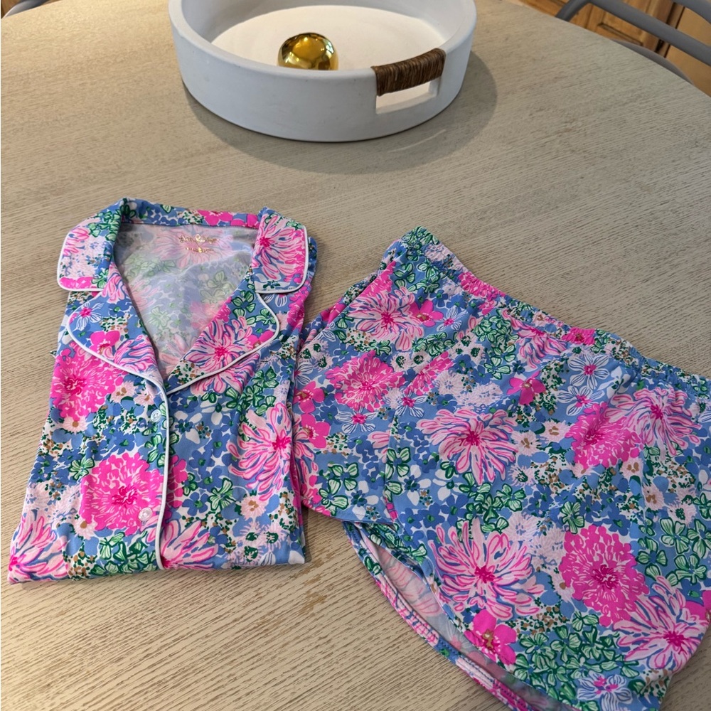 Lilly Pulitzer Floral Pajama Set - Pink and Blue